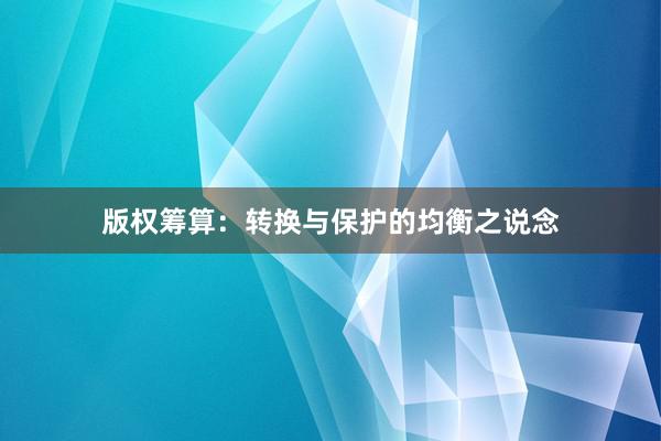 版权筹算：转换与保护的均衡之说念